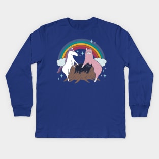 Popular Animals - Unicorn, Llama & Cat (Illustration) Kids Long Sleeve T-Shirt